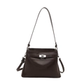 Deep brown vintage leather handbag featuring a polished finish and silver metal lock - Dark Brown