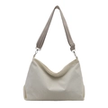 Crème corduroy hobo draagtas met brede verstelbare schouderband met geometrisch patroon - Wit