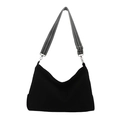 Zwarte corduroy tote bag met modieuze zwart-witte schouderriem met visgraatpatroon - Zwart