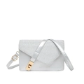 Silver crossbody bag with glitter flap and golden rectangle twist lock for women - Silver
