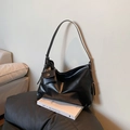 Minimalist black faux leather tote bag with matching mini coin purse charm for women - Black