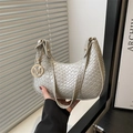 Silver woven textured hobo bag with M charm in minimalist half-moon silhouette - Silver