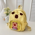 Cute yellow cartoon puppy backpack for kids with mesh front pocket and brown ears - Yellow