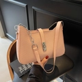 Pink woven texture shoulder bag with silver chain strap and metal swivel lock for women - Pink