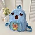 Zaino celeste per bambini con capibara, orecchie di peluche e tasca a rete frontale - Blu