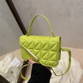 Fluorescent green quilted crossbody bag with gold metal trim and top handle strap - Green