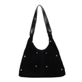 Elegante borsa a tracolla in velluto nero con borchie dorate e manici in ecopelle - Nero