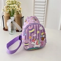 Purple cartoon unicorn crossbody chest bag for kids featuring colorful rainbow and star prints - Purple