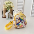 Cute beige cartoon unicorn crossbody bag for kids with rainbow prints and yellow strap - Yellow