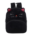 Plush black cartoon cat backpack with pink glitter ears and embroidered cat face - Black