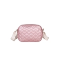 Sac bandoulière matelassé rose chic avec sangle blanche réglable en nylon premium - Rose