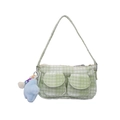 Bolso tote de cuadros verde y blanco con bolsillos y colgante de estrella azul - Solo Bolsa / Verde