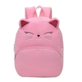 Pink plush cat backpack for kids with glitter ears and embroidered cartoon details - Deep Pink