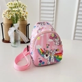 Bolso bandolera rosa para niños con estampados de arcoíris y unicornios y correa ajustable - Rosa
