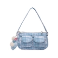 Bolso de hombro de pana a cuadros azules y blancos con colgante de corazón - Solo Bolsa / Azul