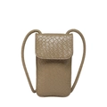 Schicke khakifarbene Handy-Umhängetasche aus geflochtenem PU-Leder mit Riemen - Khaki