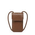 Brown woven crossbody phone bag with minimalist faux leather texture and flap closure - Brown