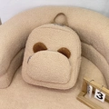 Sac à dos mignon en peluche crème avec oreilles d'ours brunes et poche frontale - Kaki
