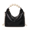 Mini sac à main noir mat avec poignée en perles et chaîne dorée pour femmes - Noir