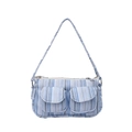 Borsa sottobraccio in tweed a quadri blu e bianchi con tasche frontali e cerniera metallica - Borsa / Blu