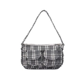 Elegante borsa a spalla in tweed a quadri bianco e nero con doppie tasche anteriori - Borsa / Nero
