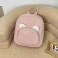 Pink plush backpack for girls featuring cute white bear ears and lamb wool texture - Light Pink
