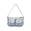 Sac bandoulière en tissu à rayures bleues et blanches avec deux poches à l'avant - Sac / Gris-Bleu