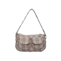 Borsa a tracolla retrò a quadri grigi e gialli con doppie tasche anteriori - Borsa / Beige
