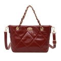 Quilted red leather bucket bag with gold chain strap and rotary lock detail - Red
