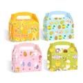 Dettaglio di quattro scatole regalo pasquali colorate con motivi di conigli e pulcini - Stile Fantasia Mista Pasquale (s781)