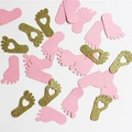 Pink and glitter gold baby footprint confetti for gender reveal party table decoration - Pink and Gold Footprints (Girl)