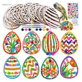 Kit DIY de Pascua con huevos de madera conejo 8 colores y accesorios para niños - Juego de Material DIY de Huevo de Pascua de Madera de 24 Piezas
