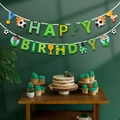 Soccer themed Happy Birthday banner with cartoon football and trophy icons for kids' party - Cartoon Football Banner (808)