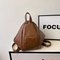Brown PU leather geometric tote backpack with silver hardware and adjustable straps - Brown
