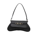 Minimalistische schwarze Leder-Schultertasche mit goldener Horsebit-Schnalle im Retro-Stil - Schwarz