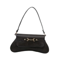 Dunkelbraune Schultertasche mit goldener Trensenspange und mattem Leder im Vintage-Stil - Braun
