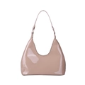 Elegante bolso hobo beige de charol con acabado de alto brillo para mujer - Caqui
