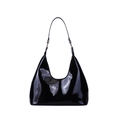 Elegante bolso hobo de charol negro con acabado brillante y correa al hombro - Negro