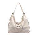 Chic cream white hobo bag with butterfly silver chain and pearl accents in soft leather - White