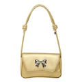 Bolso de hombro dorado champán metalizado con lazo plateado y detalle de correa anudada - Dorado