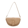 Retro khaki crescent saddle bag with gold D-buckle and elegant smooth leather finish - Khaki