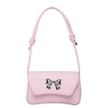 French style pink shoulder bag with silver metal bow and knotted strap design - Pink