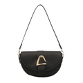 Classic black leather saddle bag for women with vintage gold buckle and slim shoulder strap - Black
