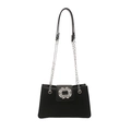 Elegant black faux leather shoulder bag featuring a large rectangular crystal buckle - Black