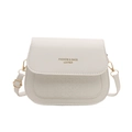 White faux leather crossbody bag with golden text and houndstooth embossed texture - White