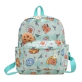 Cute mint green kids backpack with checkered pattern, cartoon bears and plush charm - Green