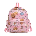 Pink cartoon kids backpack with bear prints and plush pendant for kindergarten girls - Pink