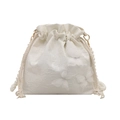 White floral jacquard bucket bag with pearl handle and delicate 3D butterfly accents - White