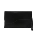 Pochette enveloppe noire élégante avec rabat ondulé asymétrique et dragonne en cuir - Noir