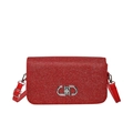 Sparkly red sequin shoulder bag with minimalist silver twist lock and adjustable strap - Red